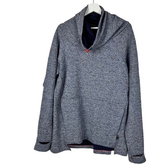 Betabrand Womens Bonfire Cowl Neck Navy Sweatshirt Size XL Kangaroo Pocket - Picture 2 of 14